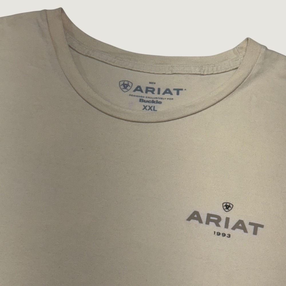 Ariat Graphic T-Shirt Mens XXL Tan Short Sleeve Buckle Exclusive Cotton Tee